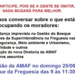 Reunião da AMAF no domingo 25/06 às 9:00 no Bosque da Freguesia