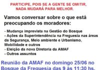 Reunião da AMAF no domingo 25/06 às 9:00 no Bosque da Freguesia